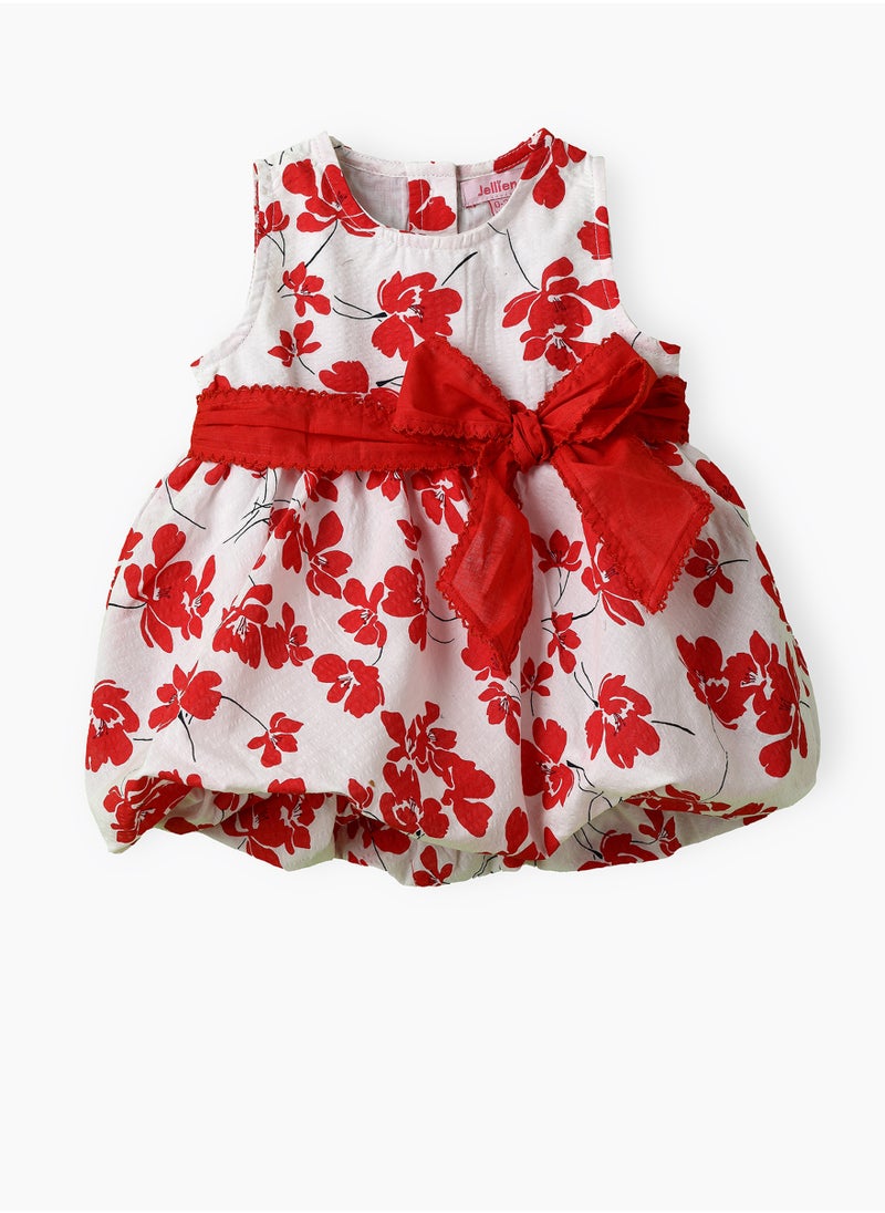 Jelliene Girls Red Floral Sleeveless Bubble Dress  - Image 1