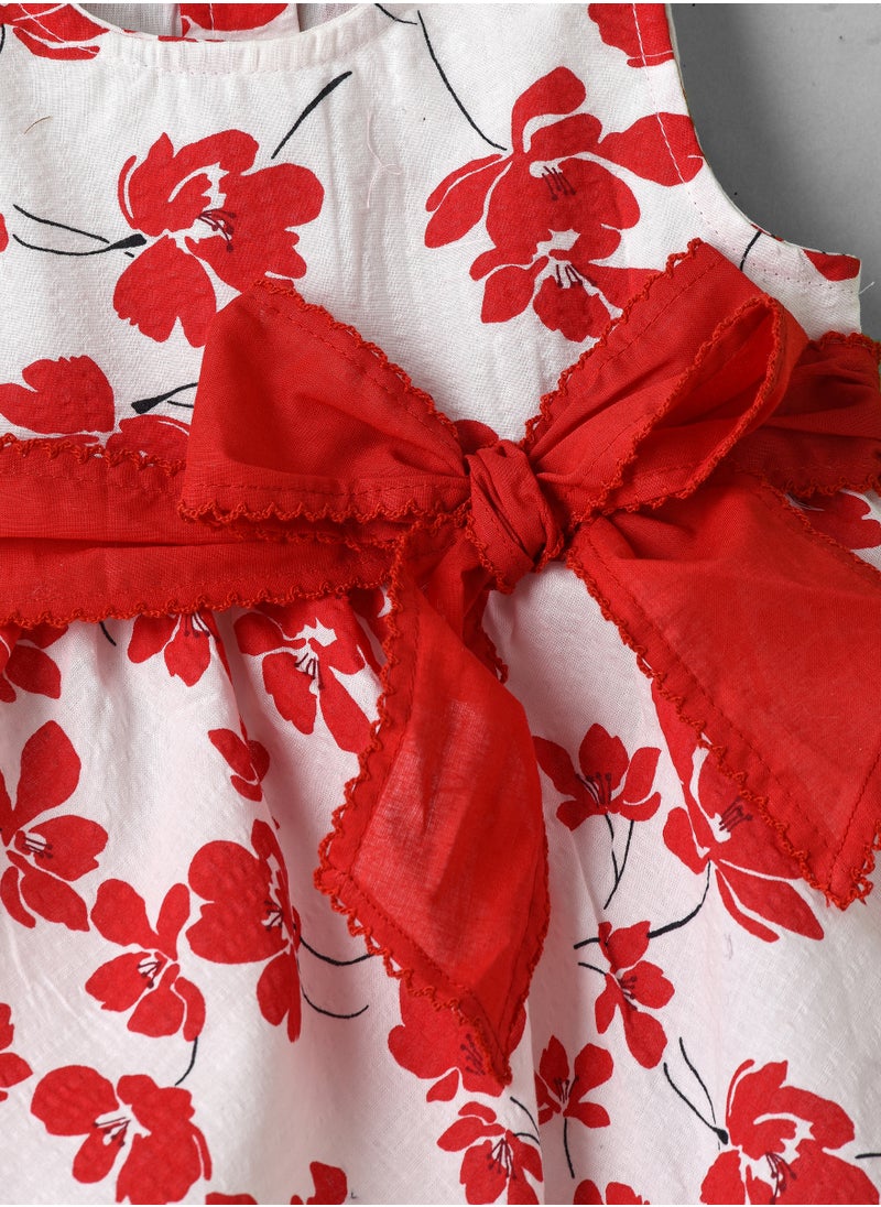 Jelliene Girls Red Floral Sleeveless Bubble Dress  - Image 3