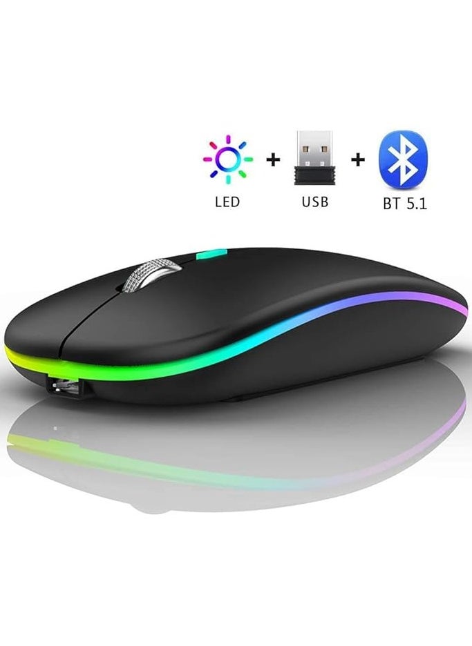 HB - W10 Rechargeable Wireless Bluetooth Mouse Dual Mode Slim Design with RGB LED Light 2.4GHz Compatible with Laptop PC Mac - Image 1