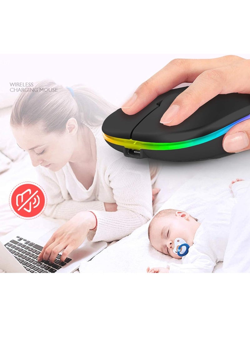 HB - W10 Rechargeable Wireless Bluetooth Mouse Dual Mode Slim Design with RGB LED Light 2.4GHz Compatible with Laptop PC Mac - Image 1