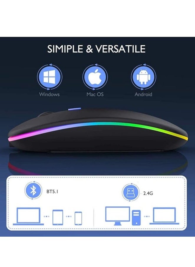 HB - W10 Rechargeable Wireless Bluetooth Mouse Dual Mode Slim Design with RGB LED Light 2.4GHz Compatible with Laptop PC Mac - Image 1