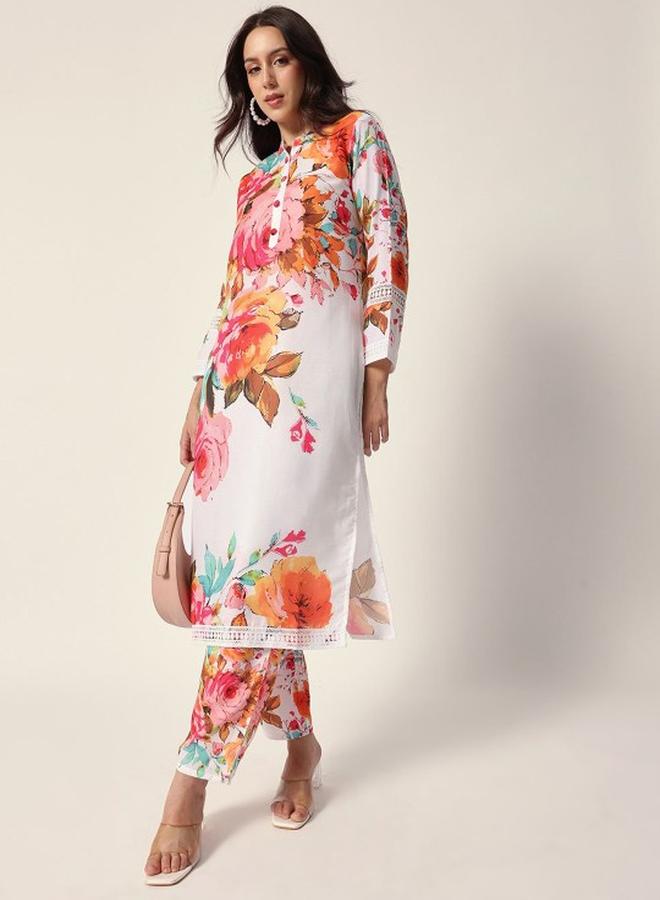 آي شين طقم تونيك نسائي أبيض مائل للصفرة من مزيج القطن مزين ببنطلون بالازو واسع بطول الكاحل قطعتين - Image 5