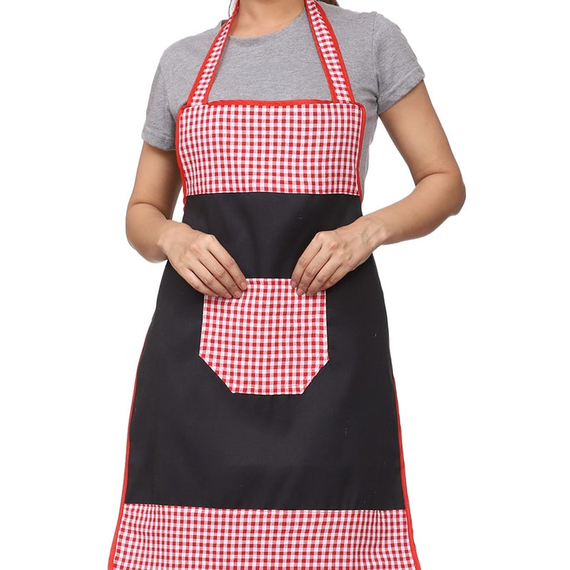 JMi Check and Plain Fabric Designer Waterproof Apron With Front Multi Purpose Pocket For Kitchen, Cooking, Dusting, Home. (Pack of 2) - Image 4