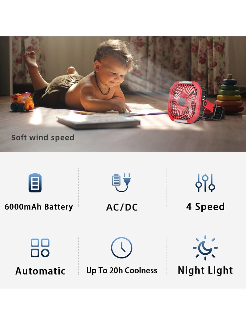 Stargold Rechargeable Clip Fan 8 Inch AC/DC With LED Light Red - Image 4