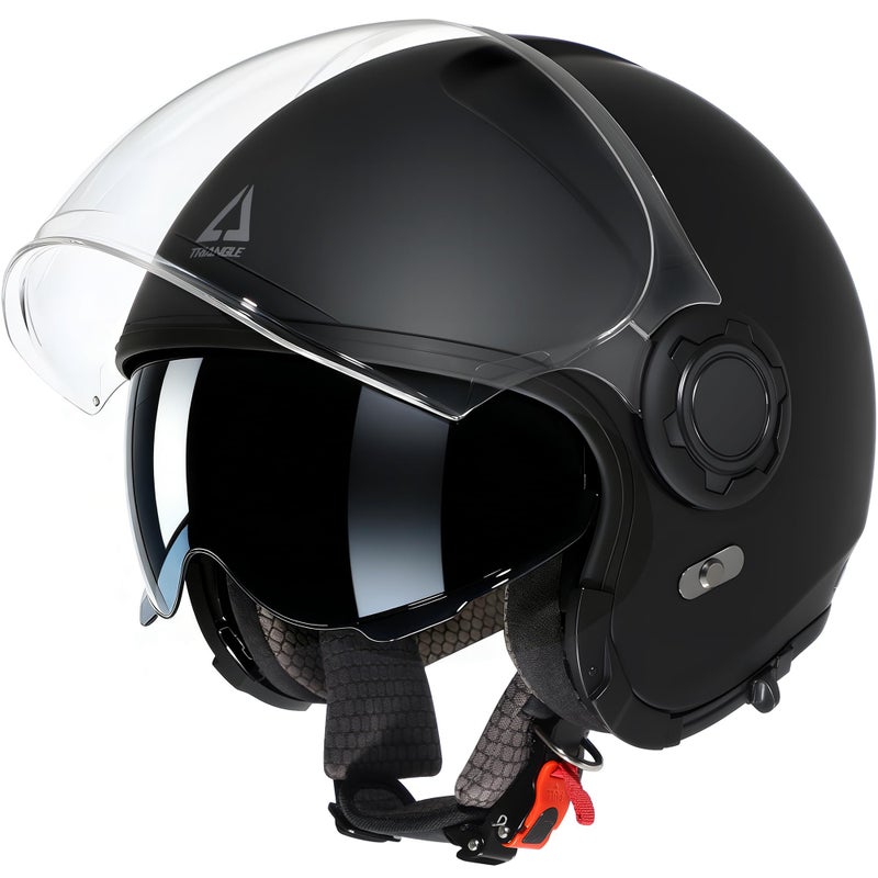 TRIANGLE Full Face Motorcycle Helmets,Off-Road Motocross Helmet for Men & Women,Dual Visor with Internal Tinted Sunshield,Open Face 3/4 Adult Racing Helmet DOT Approved(Black,L) - Image 2