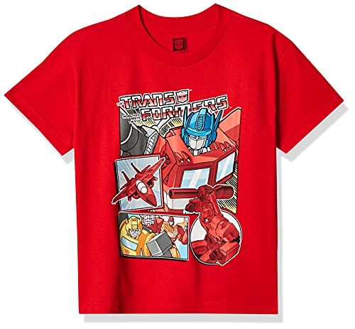 TRANSFORMERS تي شيرت قصير الأكمام للأولاد من ترانسفورمرز، أحمر، 5 6 أمريكي - Image 1