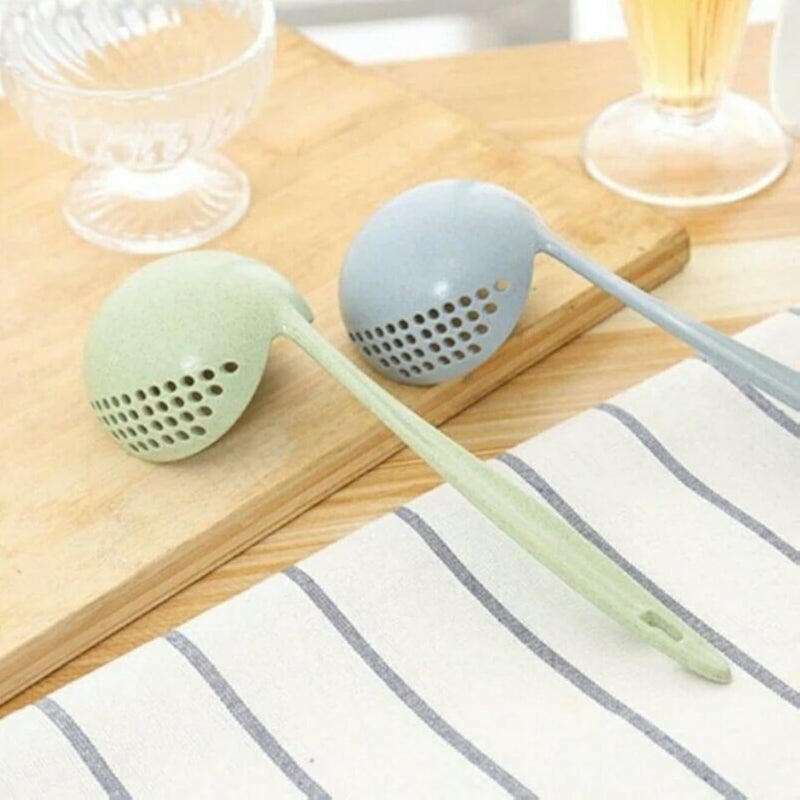 Creative Design:Double Purpose Wheat Straw Spoon with Extended Handle for Soup Ladle and Perforated Filter, Now Available in Al-Israa (2)