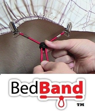 Bed Band Not Made in China. 100% USA Worker Assembled.. Bed Sheet Holder, Gripper, Suspender and Strap. Smooth any Sheets on any Bed. Sleep Better. Patented.,Black,1 Pack (4 Bands) - Image 2