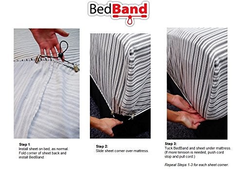 Bed Band Not Made in China. 100% USA Worker Assembled.. Bed Sheet Holder, Gripper, Suspender and Strap. Smooth any Sheets on any Bed. Sleep Better. Patented.,Black,1 Pack (4 Bands) - Image 4