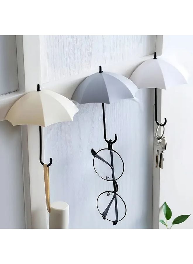 3pcs White Adhesive Wall Hooks Heavy Duty Umbrella Holder No Drill Space Saving Organizer - Image 2