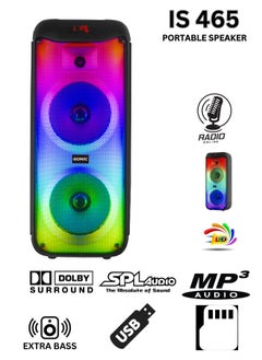 iSONIC Portable Party Speaker 25000 PMPO With Led Flame Lights, Wireless Mic And Bluetooth IS465 Black  - Image 2