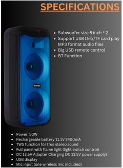 iSONIC Portable Party Speaker 25000 PMPO With Led Flame Lights, Wireless Mic And Bluetooth IS465 Black  - Image 3