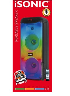 iSONIC Portable Party Speaker 25000 PMPO With Led Flame Lights, Wireless Mic And Bluetooth IS465 Black  - Image 4