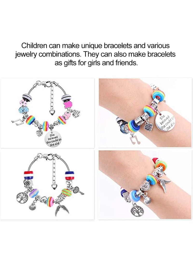 DELGREEN - Bracelet Making Kit for Girls 85PCs Charm Bracelets Kit with Jewelry Box Jewelry Charms Bracelets for DIY Craft Jewelry Gift for Adults and Kids Present For 8-12 Year Old Gir - Image 1