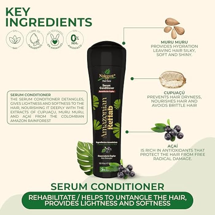 naissant Amazonian Rehab Hair Care Serum Conditioner | Enriched with Muru Muru, Cupuaçu, and Açaí | Nourishing Conditioner for Lightweight, Soft, and Damaged Hair Repair (10.1 fl oz) - Image 3