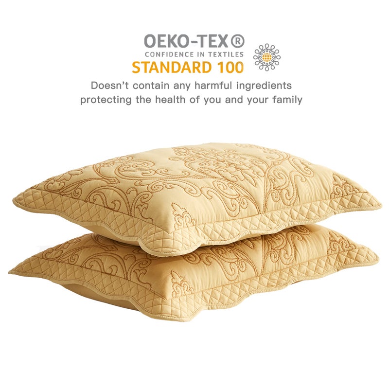 CHIXIN CHIXIN Microfiber King Pillow Shams Set of 2 - Decorative Quilted Pillow Covers - Honey-Gold - Size (20"" x 36"")  - Image 2