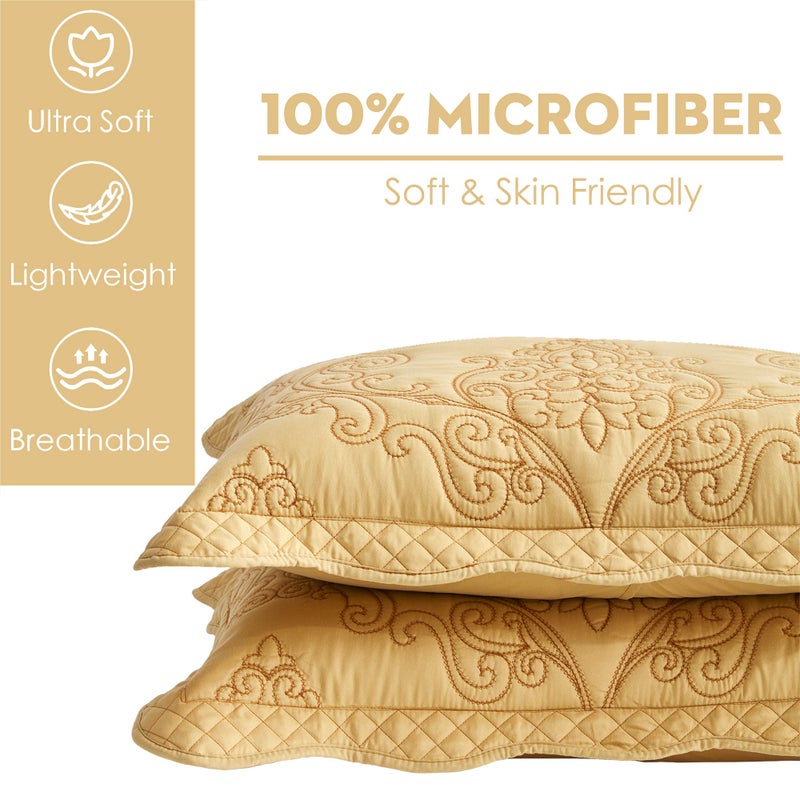 CHIXIN CHIXIN Microfiber King Pillow Shams Set of 2 - Decorative Quilted Pillow Covers - Honey-Gold - Size (20"" x 36"")  - Image 3