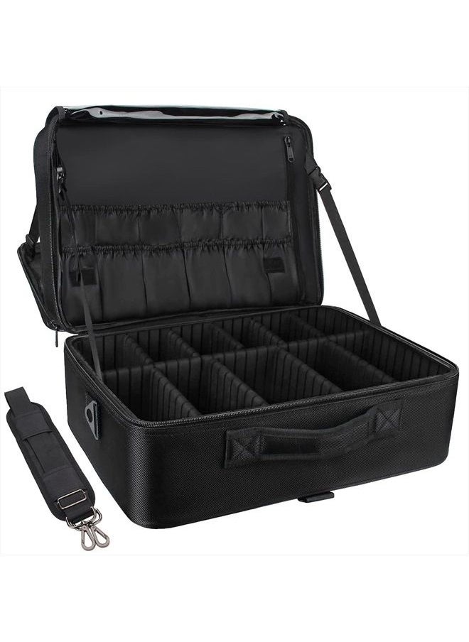 Relavel Extra Large Makeup Case Travel Makeup Train Case Professional Makeup Artist Bag Portable Nail Organizer Box Art Supply Case with Adjustable Dividers/Attach to Trolley/Shoulder Strap (Black)  - Image 1
