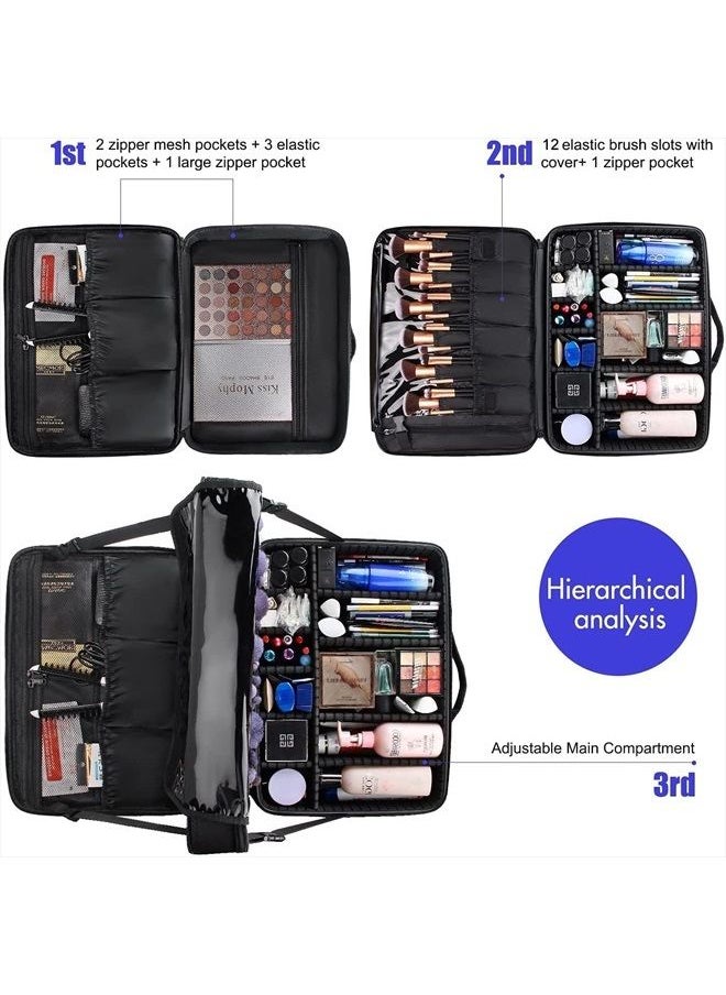 Relavel Extra Large Makeup Case Travel Makeup Train Case Professional Makeup Artist Bag Portable Nail Organizer Box Art Supply Case with Adjustable Dividers/Attach to Trolley/Shoulder Strap (Black)  - Image 5