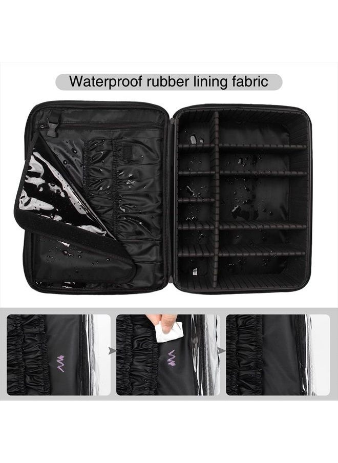 Relavel Extra Large Makeup Case Travel Makeup Train Case Professional Makeup Artist Bag Portable Nail Organizer Box Art Supply Case with Adjustable Dividers/Attach to Trolley/Shoulder Strap (Black)  - Image 3