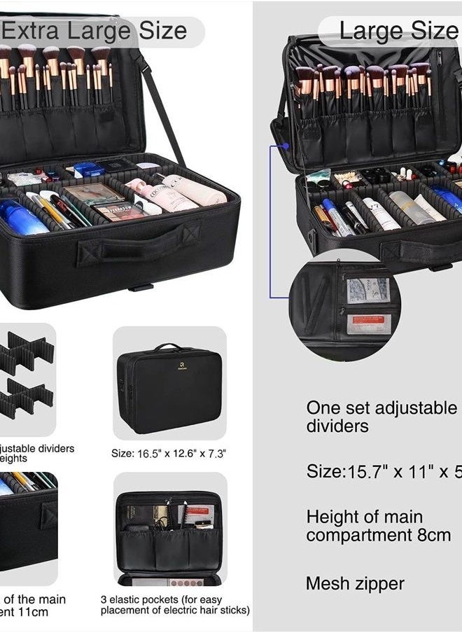 Relavel Extra Large Makeup Case Travel Makeup Train Case Professional Makeup Artist Bag Portable Nail Organizer Box Art Supply Case with Adjustable Dividers/Attach to Trolley/Shoulder Strap (Black)  - Image 2