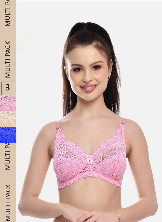 FIMS Pack Of 3 Self Design Non-Padded All Day Comfort Rapid-Dry Bralette Bra - Image 1