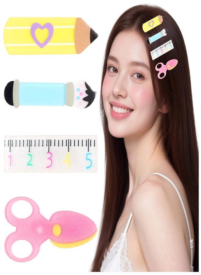 PLwelth 4Pcs Teacher Hair Clips Funny Pencil Ruler Scissors Painting Brush Hairpins for Teachers Students Cute Study Hair Barrette Back To School Hair Accessories Fashion Teacher Appreciation Gift - Image 1