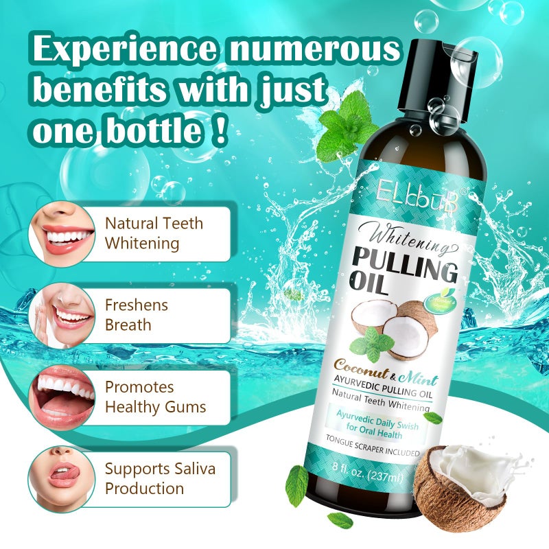 البوب Coconut Pulling Oil - Ayurvedic Mint Oil Pulling Mouthwash with Tongue Scraper | Natural Essential Oils for Fresh Breath, Teeth Whitening  Healthy Gums | Alcohol-Free 8 Fl. Oz 2Pack - Image 2