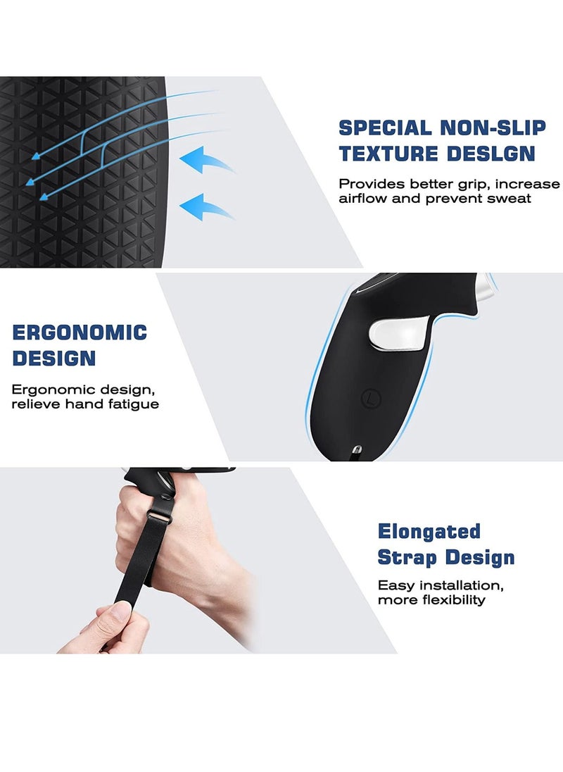 Y&D - Touch Controller Grip Cover Compatible with Meta Oculus Quest 2 Full Coverage Anti-Throw Handle Protecting Sleeve Accessories Adjustable Knuckle Strap (Black) - Image 1