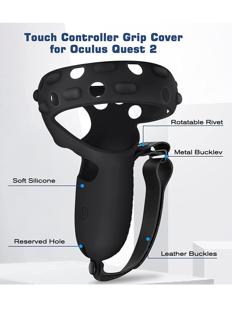 Y&D - Touch Controller Grip Cover Compatible with Meta Oculus Quest 2 Full Coverage Anti-Throw Handle Protecting Sleeve Accessories Adjustable Knuckle Strap (Black) - Image 1