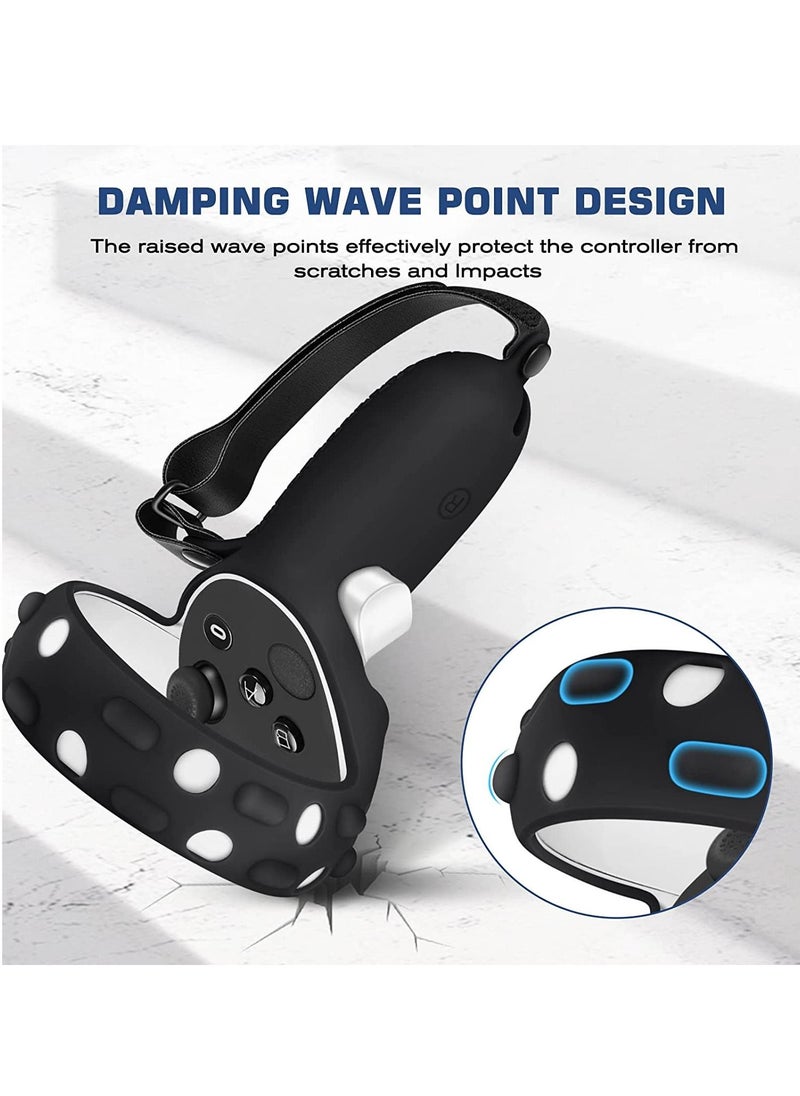 Y&D - Touch Controller Grip Cover Compatible with Meta Oculus Quest 2 Full Coverage Anti-Throw Handle Protecting Sleeve Accessories Adjustable Knuckle Strap (Black) - Image 1
