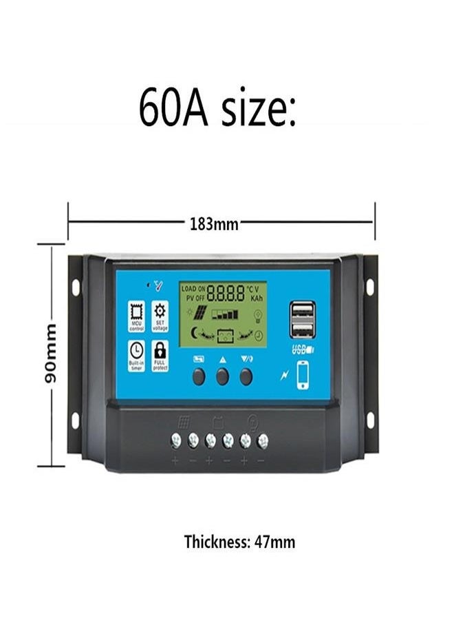 Generic 60A Solar Charge Controller, Solar Panel Charger Controller with Dual USB Port Multi-Function Adjustable LCD Display PWM Auto Paremeter Solar Panel Charger Controller  - Image 2