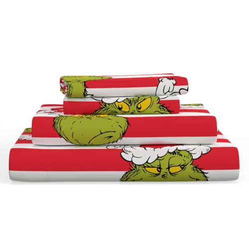 Franco Grinch by Dr Seuss Holiday Christmas Bedding Super Soft 100 Cotton Flannel Sheet Set Queen Officially Licensed Product By Franco - Image 1