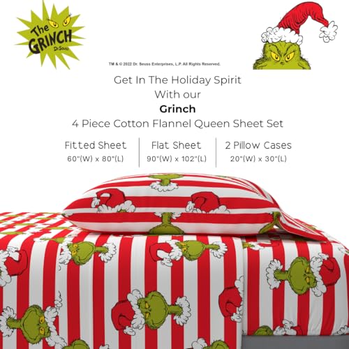 Franco Grinch by Dr Seuss Holiday Christmas Bedding Super Soft 100 Cotton Flannel Sheet Set Queen Officially Licensed Product By Franco - Image 3