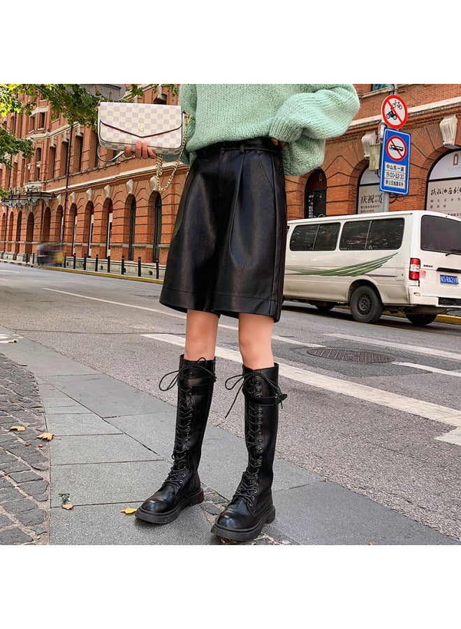 Spring And Autumn New Women's Fashion Pu Leather Shorts Korean-style Loose Leather Pants All-match Leggings