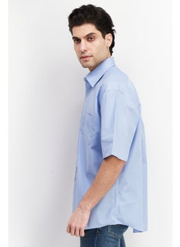 Forsyth Men Regular Fit Solid Short Sleeve Dress Shirts, Sky Blue  - Image 3