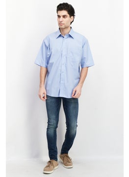 Forsyth Men Regular Fit Solid Short Sleeve Dress Shirts, Sky Blue  - Image 4
