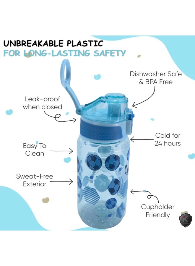 i-kola FOOTBALL LIGHT BLUE 540 ML Kids Water Bottle for School | BPA-Free Plastic Water Bottle for Boys & Girls | Leakproof, Unbreakable, Easy to Drink, Quick Open Lock (TS-9234 A 1) - Image 4