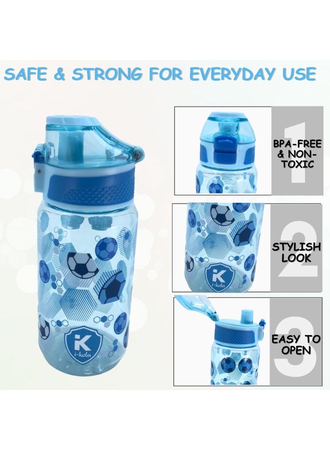 i-kola FOOTBALL LIGHT BLUE 540 ML Kids Water Bottle for School | BPA-Free Plastic Water Bottle for Boys & Girls | Leakproof, Unbreakable, Easy to Drink, Quick Open Lock (TS-9234 A 1) - Image 3