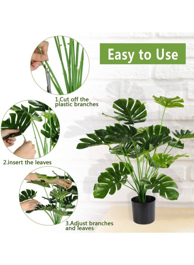 Artificial Monstera Deliciosa Plant，18 Leaves Artificial Tropical Monstera， Faux Fake Monstera Turtle Leaf Tropical Large Palm Tree Leaves Plant Outdoor UV Resistant Plastic Plants (B) - Image 3