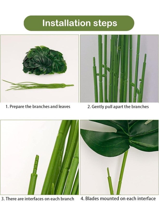 Artificial Monstera Deliciosa Plant，18 Leaves Artificial Tropical Monstera， Faux Fake Monstera Turtle Leaf Tropical Large Palm Tree Leaves Plant Outdoor UV Resistant Plastic Plants (B) - Image 4