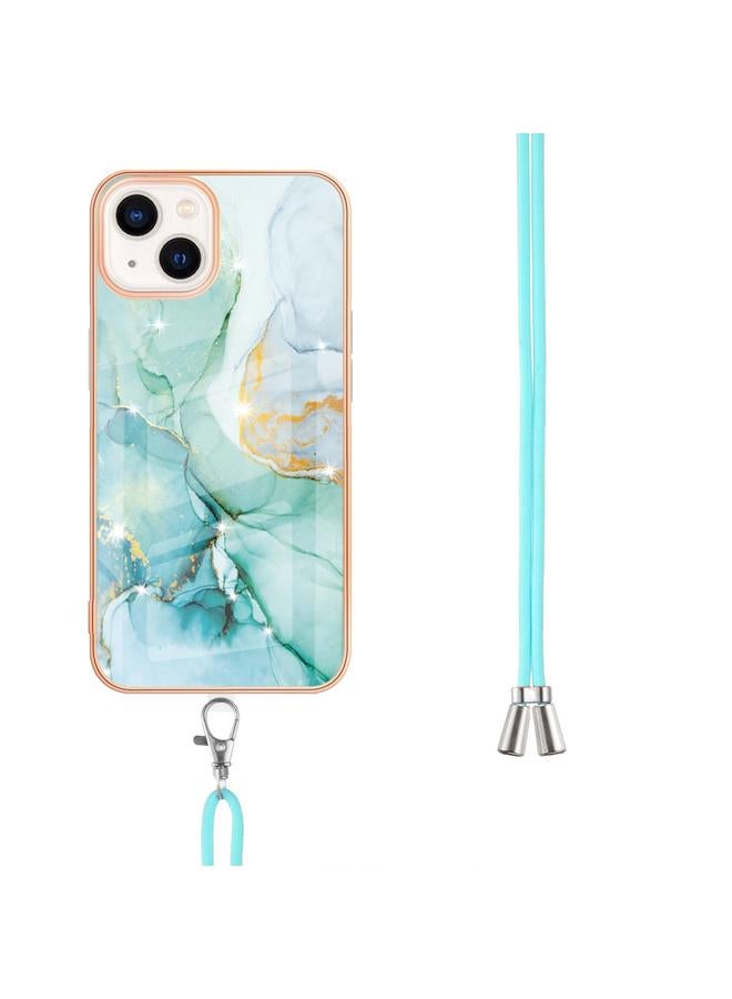 Zaboon Case For iPhone 13 mini Electroplating Marble Pattern IMD TPU Shockproof Case with Neck Lanyard - Image 3