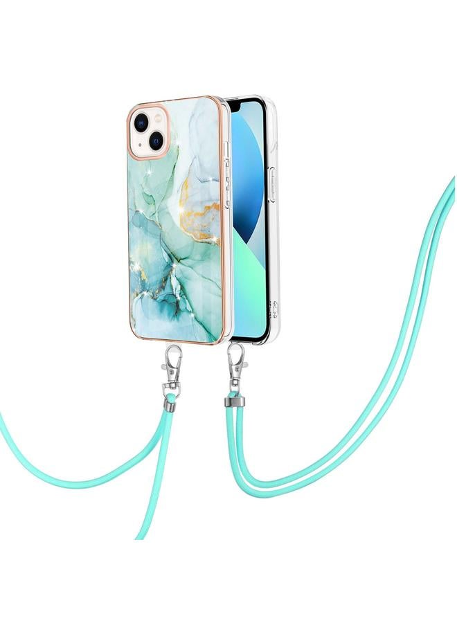 Zaboon Case For iPhone 13 mini Electroplating Marble Pattern IMD TPU Shockproof Case with Neck Lanyard - Image 2