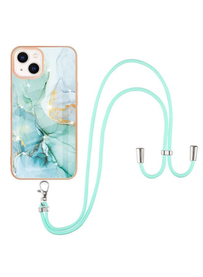 Zaboon Case For iPhone 13 mini Electroplating Marble Pattern IMD TPU Shockproof Case with Neck Lanyard - Image 1