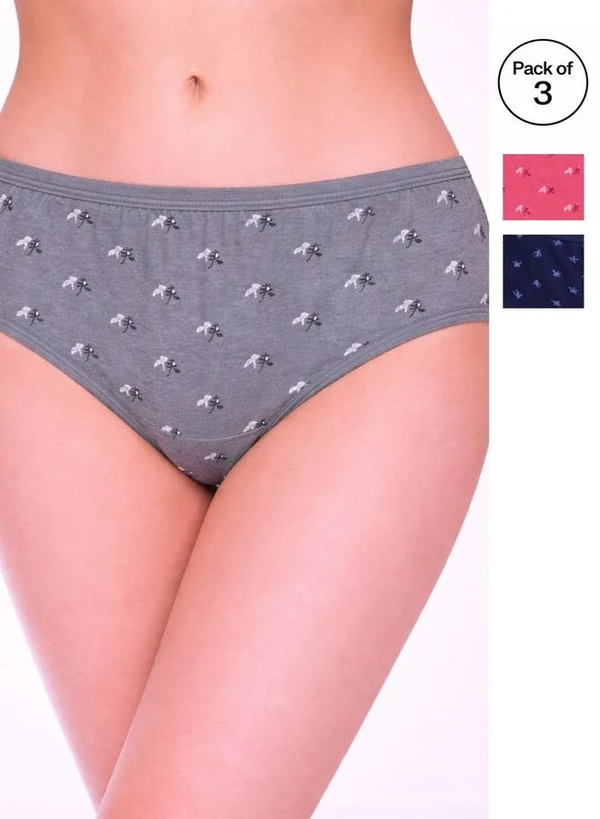 Take Two Pack of 3 - Printed Mid Rise Briefs By LAZZYCAT
