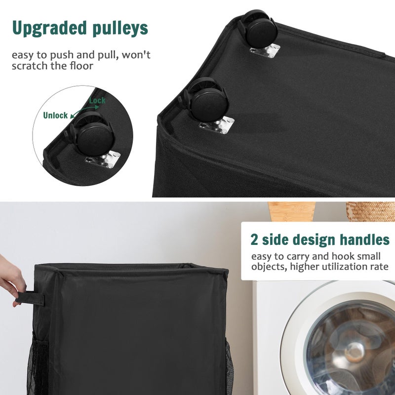 wymulot Yoga Mat Storage Racks, Home Gym Storage Rack with Wheels, Yoga Mat Holder Side 2 Mesh Pockets, Yoga Storage Basket Holds 4 Yoga Mats, 2 Foam Rollers, 6 Resistance Bands (Black) - Image 4