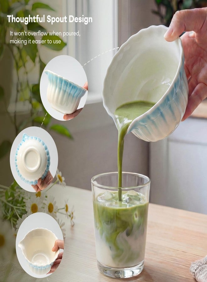Koimysa Matcha Set, 5Pcs Ceramic Matcha Set including Daisy Matcha Bowl and Mushroom Whisk Holder, Bamboo Whisk, Scoop, Sifter - Thoughtful Matcha Whisk Set Gift for Matcha Lovers, Blue - Image 4