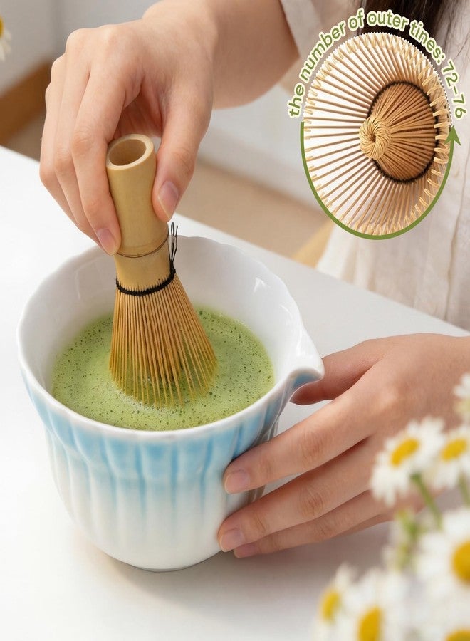 Koimysa Matcha Set, 5Pcs Ceramic Matcha Set including Daisy Matcha Bowl and Mushroom Whisk Holder, Bamboo Whisk, Scoop, Sifter - Thoughtful Matcha Whisk Set Gift for Matcha Lovers, Blue - Image 5
