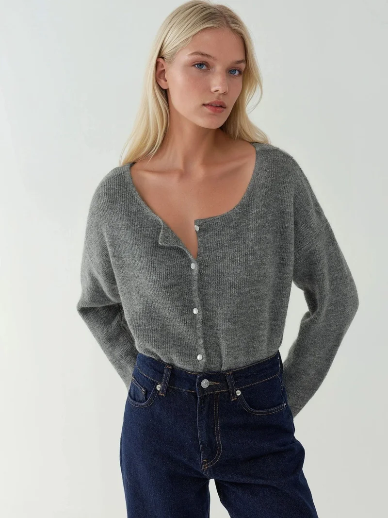 HICCUP Ultra Soft Crew Neck Buttoned Dual-use Cardigan