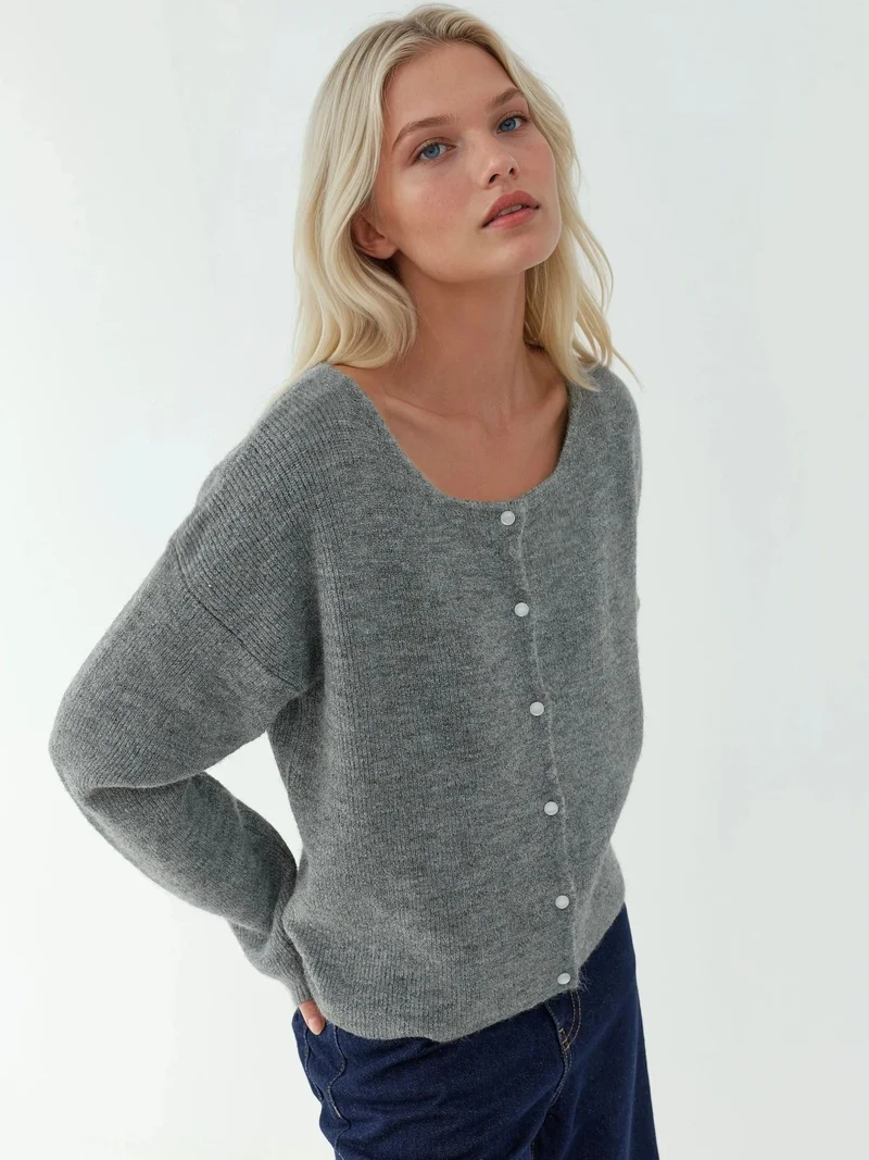 Hiccup Camel Brown Ultra Soft Crew Neck Buttoned Dual-use Cardigan for Women | Best Price UAE